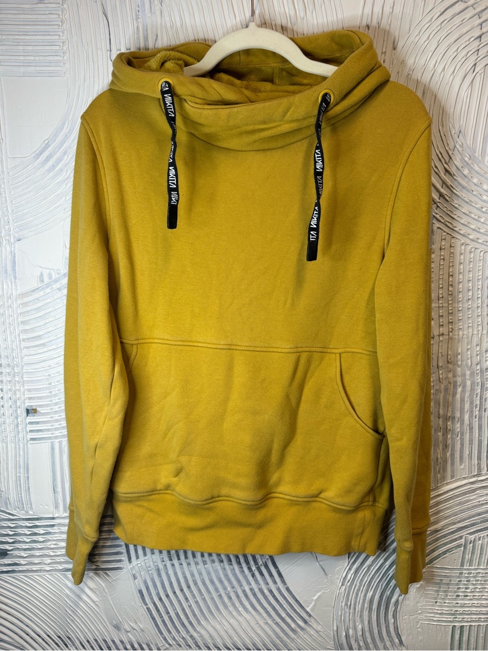 Women's Mustard Cowl Neck Pullover with Kangaroo Pocket N0822